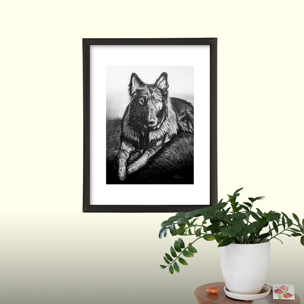 Fine Art Print — Alsatian Charcoal on Canvas